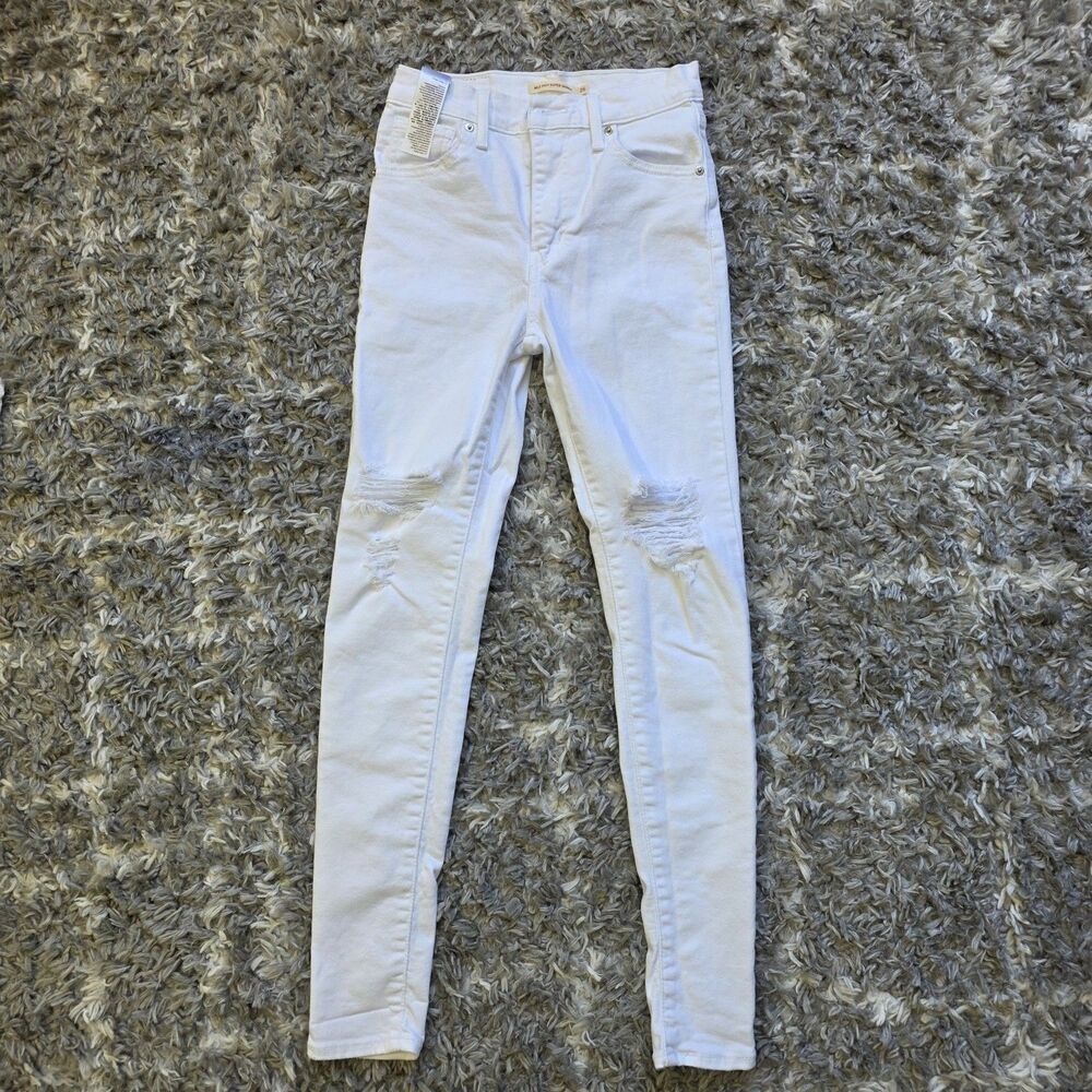Levis Mile High Super Skinny Jeans Womens 26 White Distressed Ripped Denim Pants